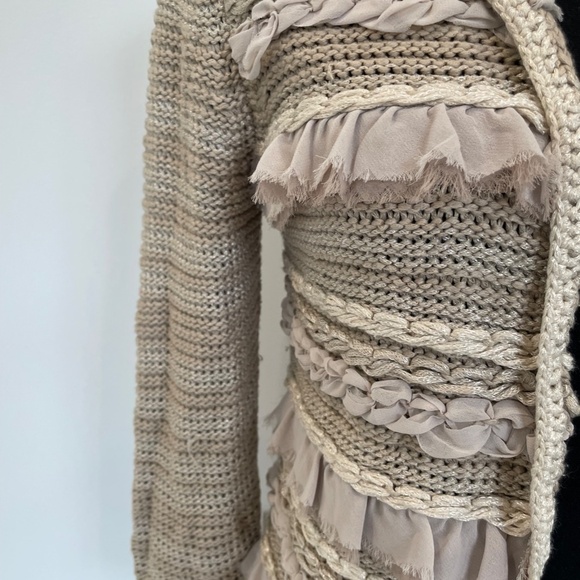Knit Beige Open Front Cardigan Jacket - Picture 2 of 6